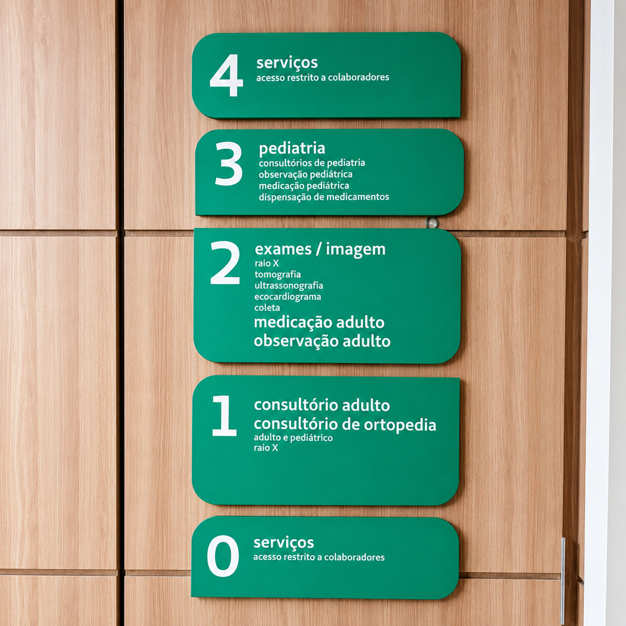 Sistema de comunicação visual e sinalização interna personalizado para orientação de andares.