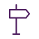 Ícone de placa de sinalização com direção em linha roxa, simbolizando wayfinding, orientação ou sinalização.