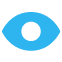 Ícone de olho em azul, simbolizando visibilidade, exposição de marca ou monitoramento.